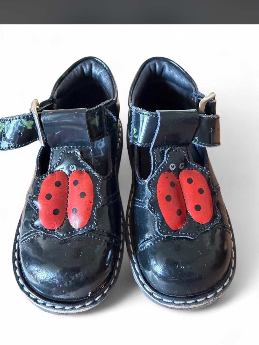 Children's Black Mary Jane Dress Shoes with Red Ladybug Detail